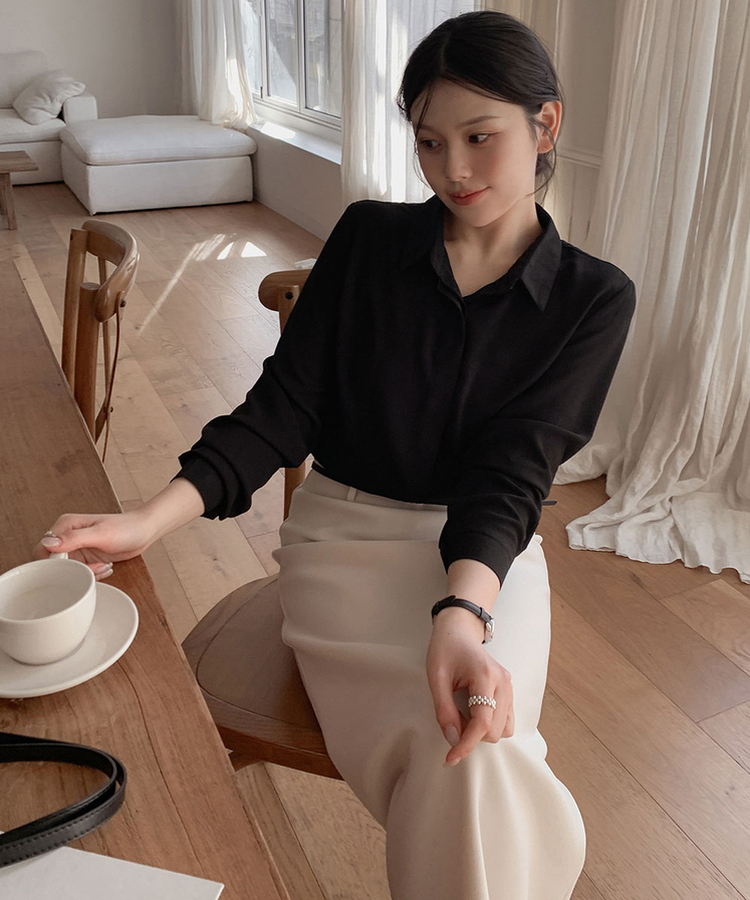 Hラインバンディングロングスカート CREAM