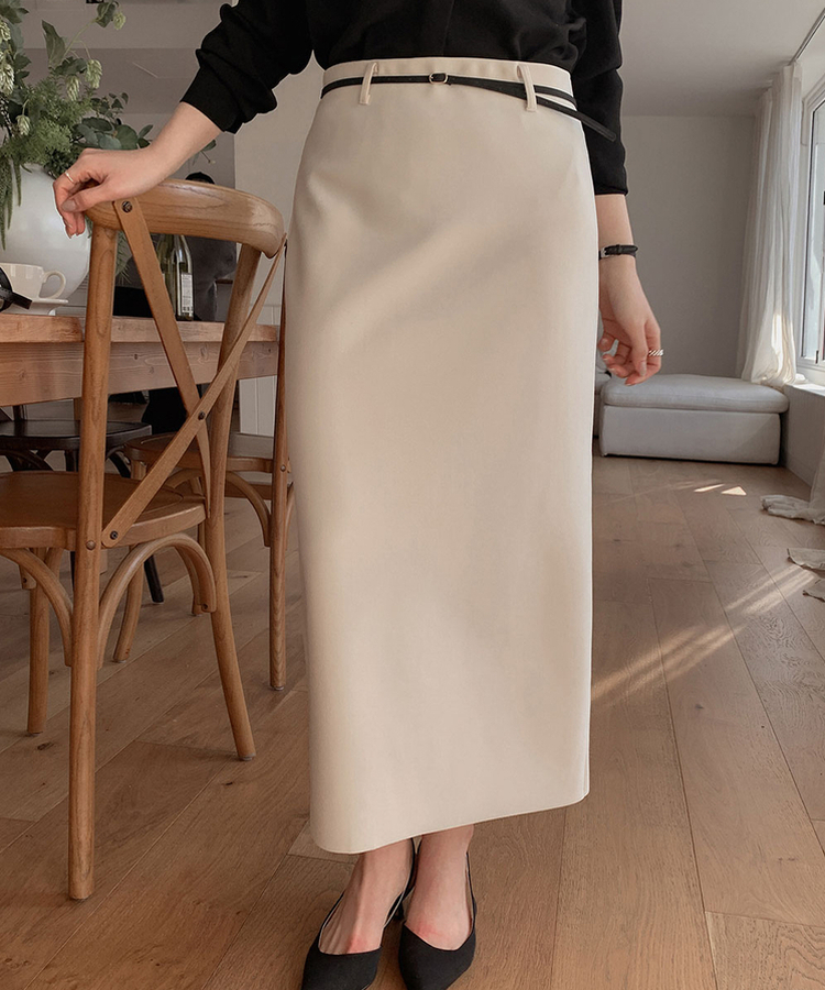 Hラインバンディングロングスカート CREAM