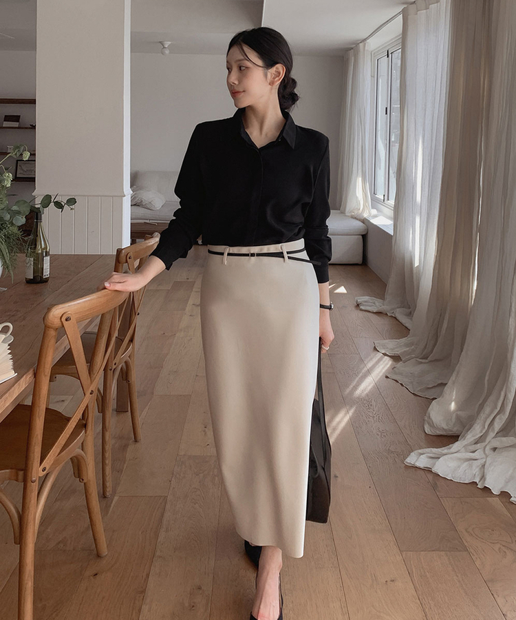 Hラインバンディングロングスカート CREAM