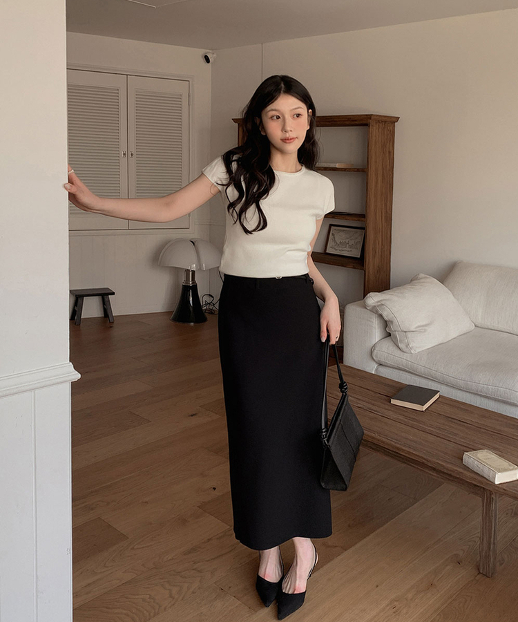 Hラインバンディングロングスカート BLACK