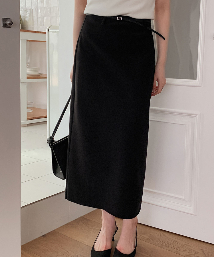 Hラインバンディングロングスカート BLACK