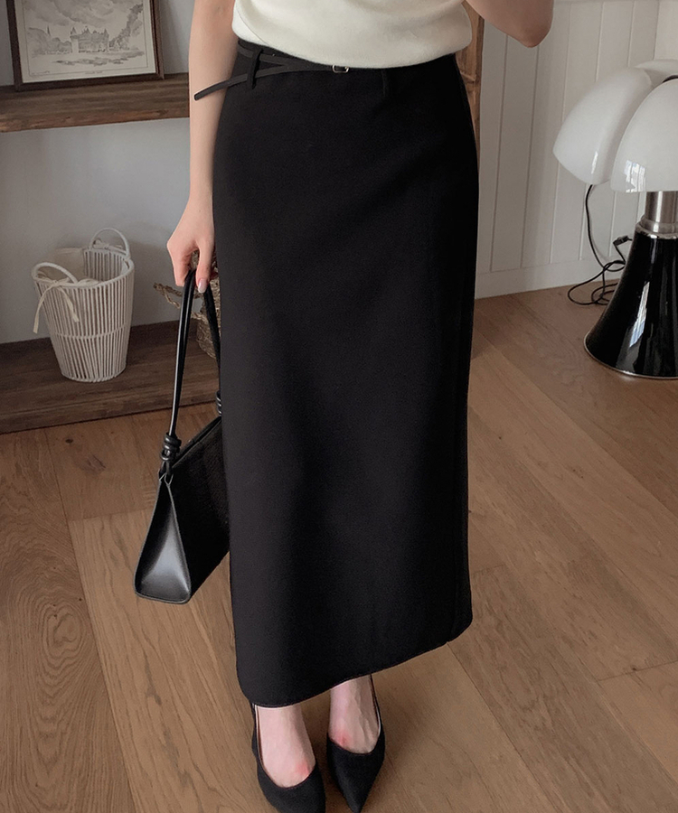 Hラインバンディングロングスカート BLACK