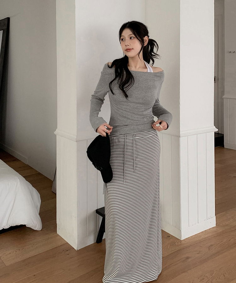 ストライプバンドロングスカート IVORY