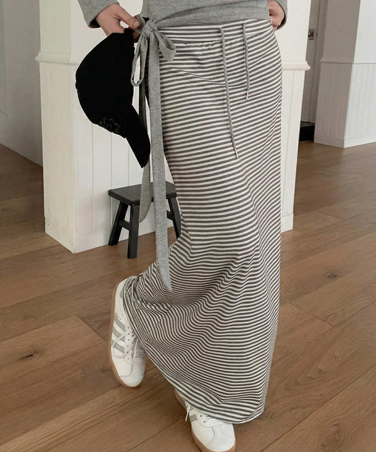 ストライプバンドロングスカート IVORY