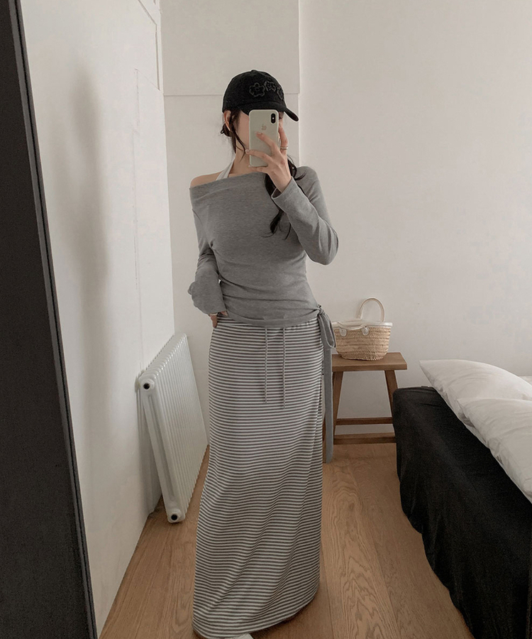 ストライプバンドロングスカート IVORY