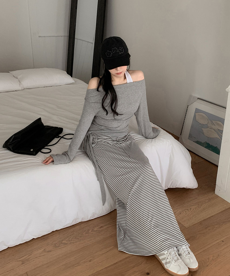 ストライプバンドロングスカート IVORY