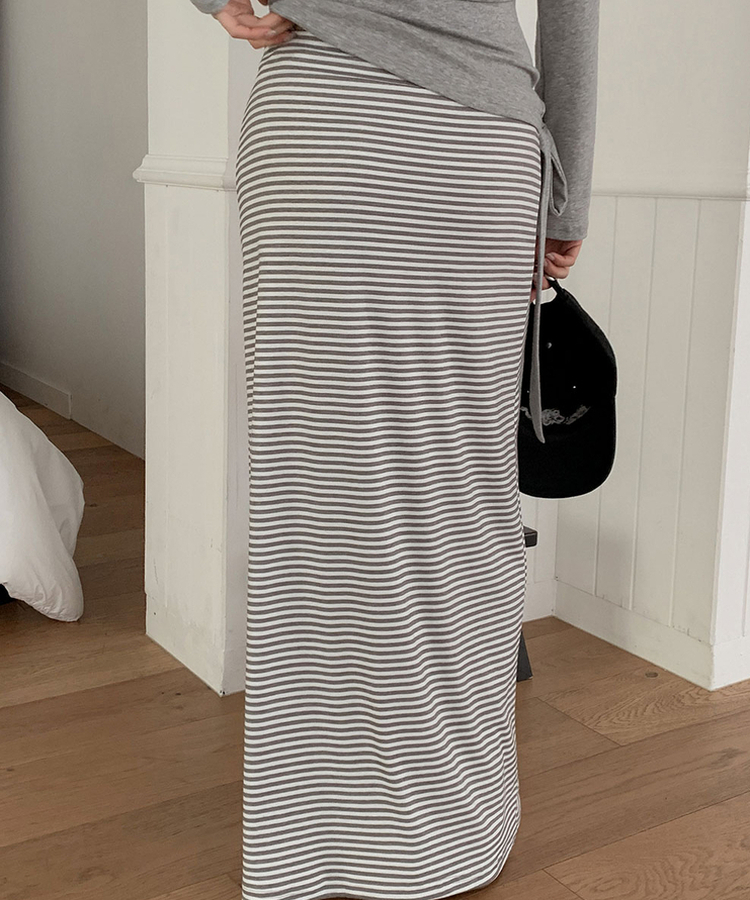 ストライプバンドロングスカート IVORY