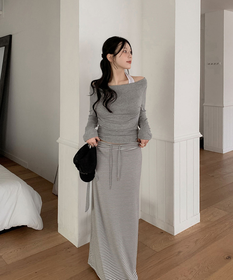 ストライプバンドロングスカート IVORY