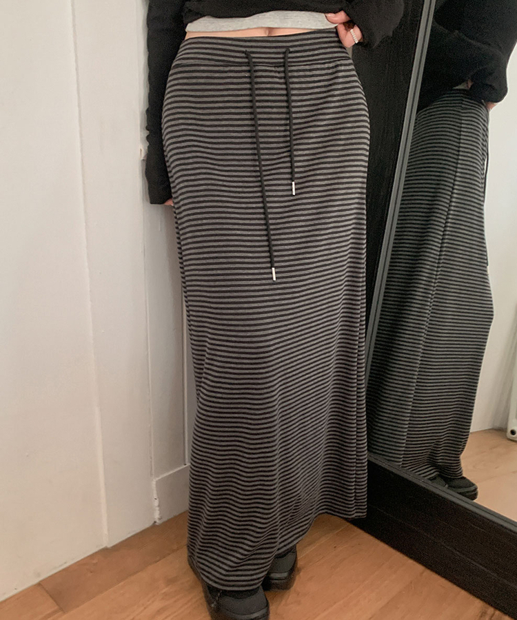 ストライプバンドロングスカート CHARCOAL