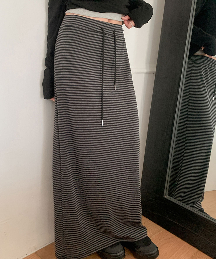 ストライプバンドロングスカート CHARCOAL