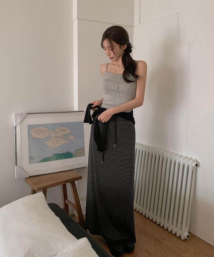 ストライプバンドロングスカート CHARCOAL