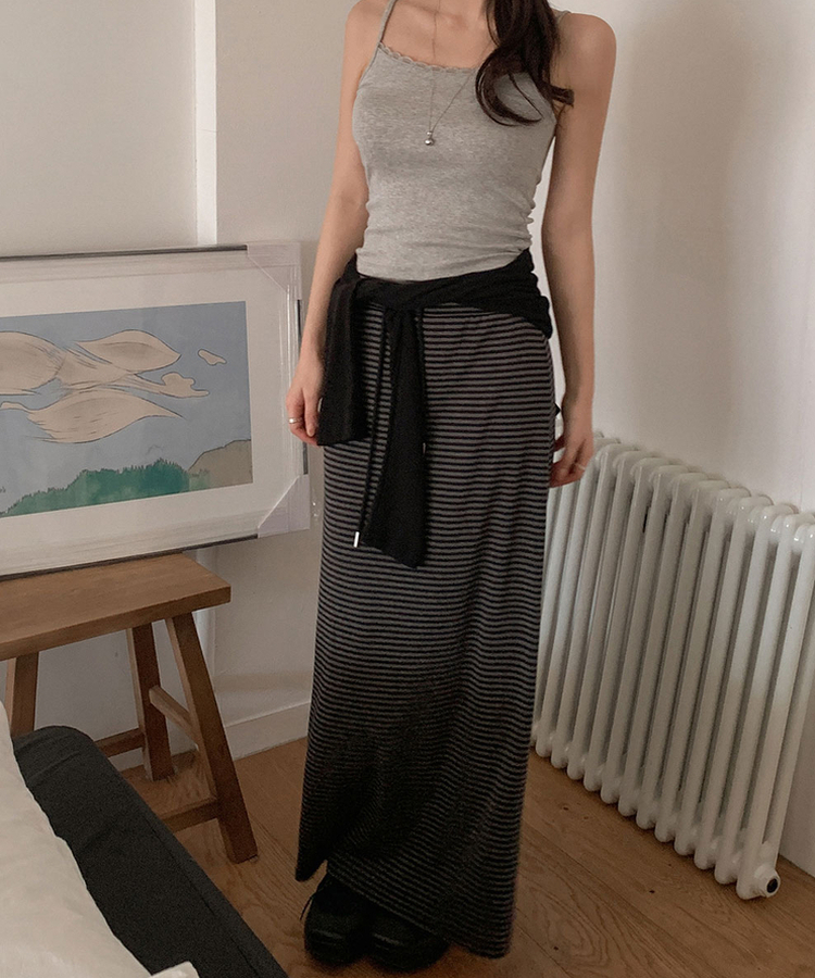 ストライプバンドロングスカート CHARCOAL