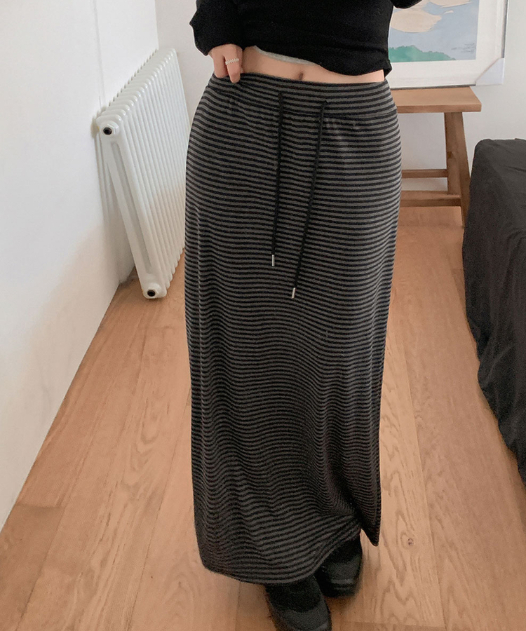 ストライプバンドロングスカート CHARCOAL