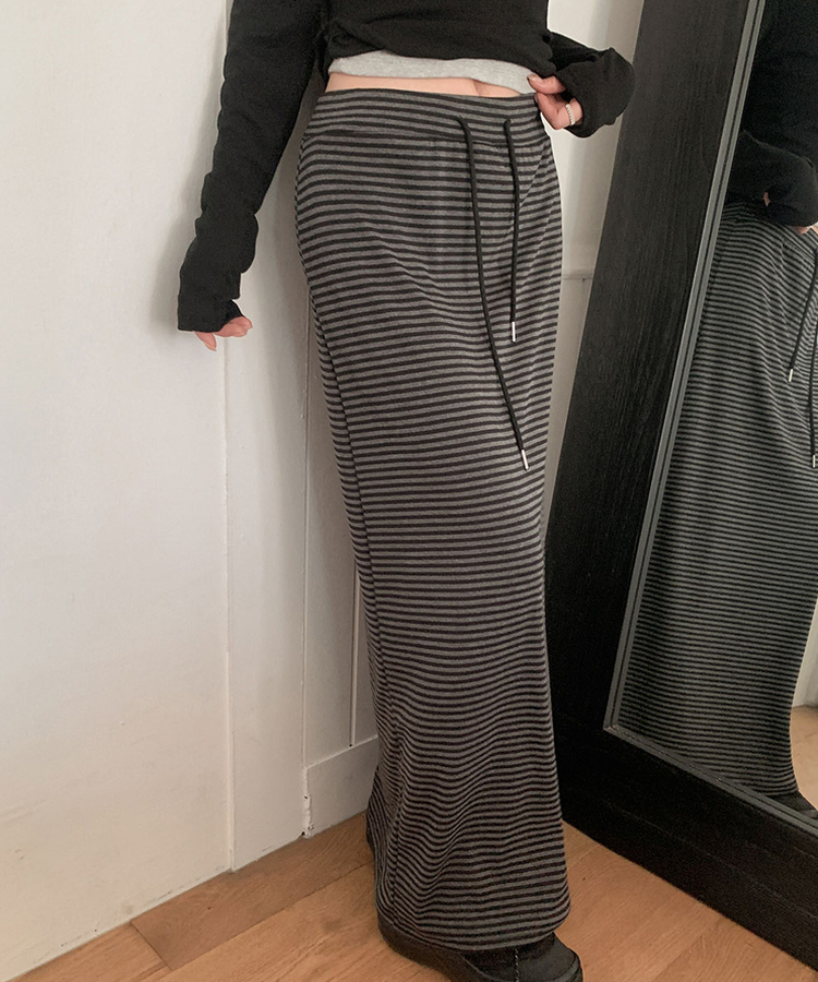ストライプバンドロングスカート CHARCOAL