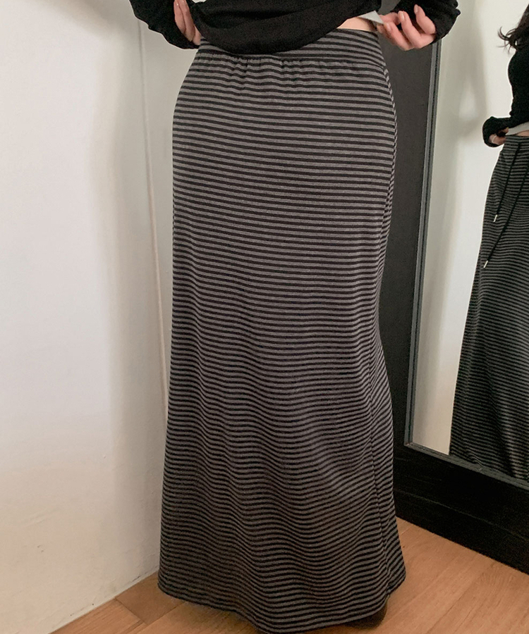 ストライプバンドロングスカート CHARCOAL