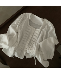 레이스 프릴 허리잘록 스트링 긴팔블라우스