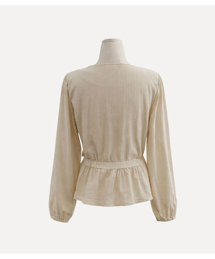 레이스 프릴 허리잘록 스트링 긴팔블라우스