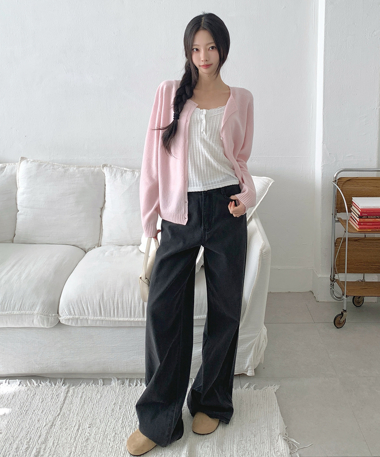 ピンターバックポケットデニムパンツ BLACK