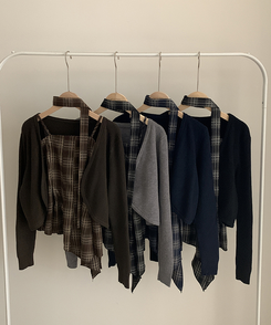 【SET】【マフラー付き】チェックキャミソール＋カーディガン