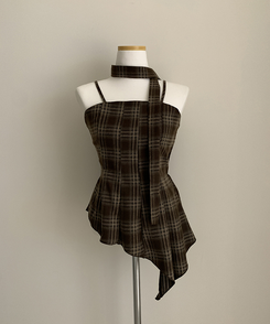 【SET】【マフラー付き】チェックキャミソール＋カーディガン