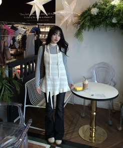 【SET】かぎ編みニットワンピース＋タイ IVORY