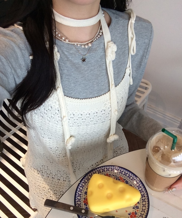 【SET】かぎ編みニットワンピース＋タイ IVORY