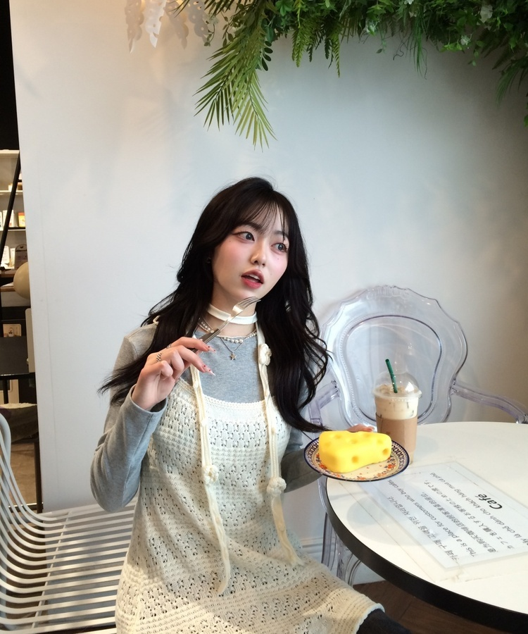 【SET】かぎ編みニットワンピース＋タイ IVORY