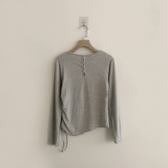 Vネックシアリングセミクロップ長袖Tシャツ