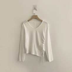 Vネックシアリングセミクロップ長袖Tシャツ