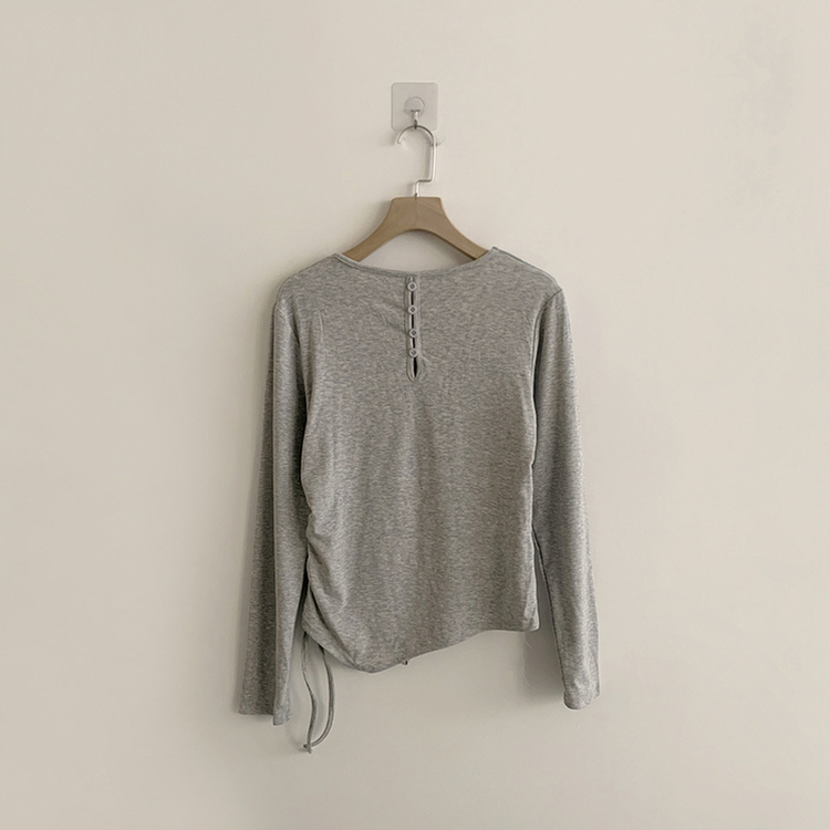 Vネックシアリングセミクロップ長袖Tシャツ