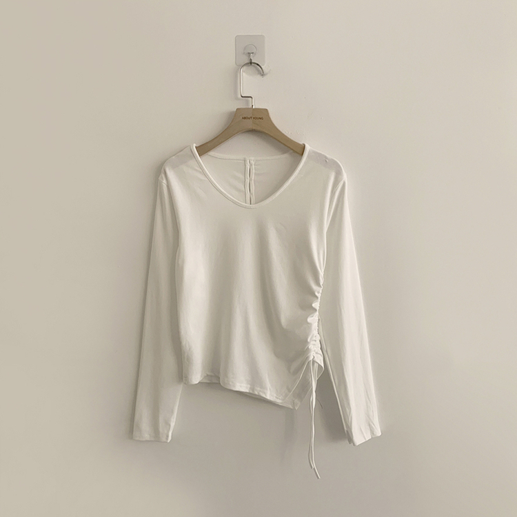 Vネックシアリングセミクロップ長袖Tシャツ