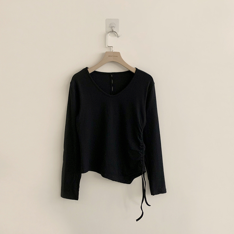 Vネックシアリングセミクロップ長袖Tシャツ
