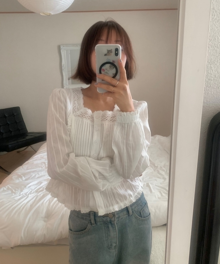 ムードスクエアネックフリルブラウス IVORY