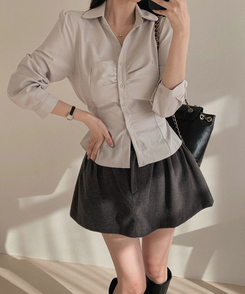 ボタンウエストストラップブラウス GREY