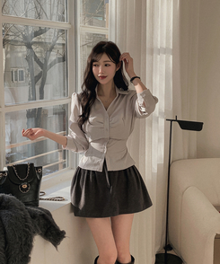 ボタンウエストストラップブラウス GREY