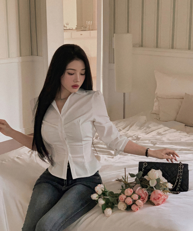 ボタンウエストストラップブラウス WHITE