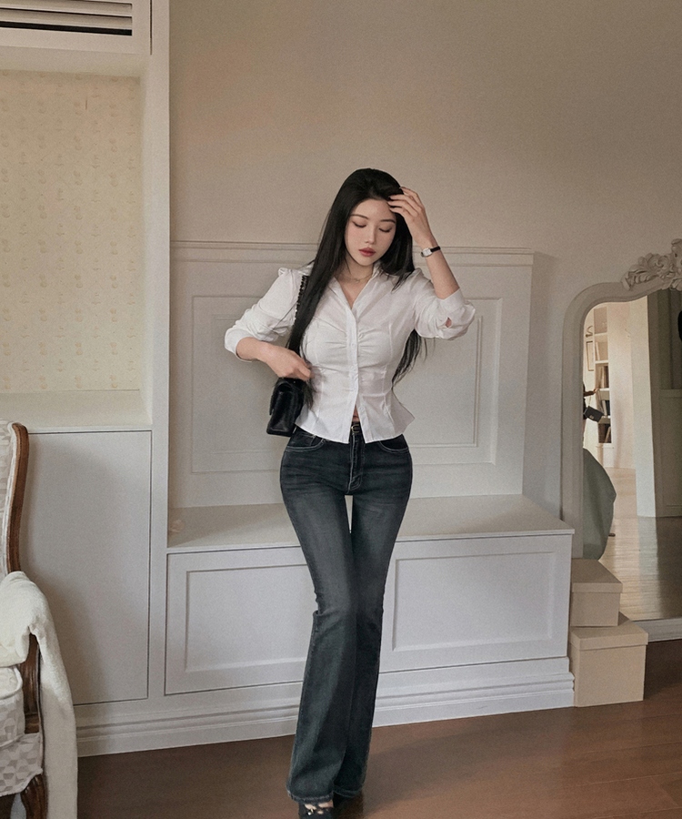 ボタンウエストストラップブラウス WHITE