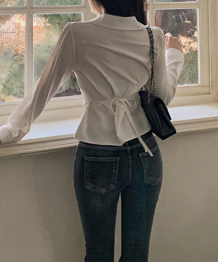 ボタンウエストストラップブラウス WHITE