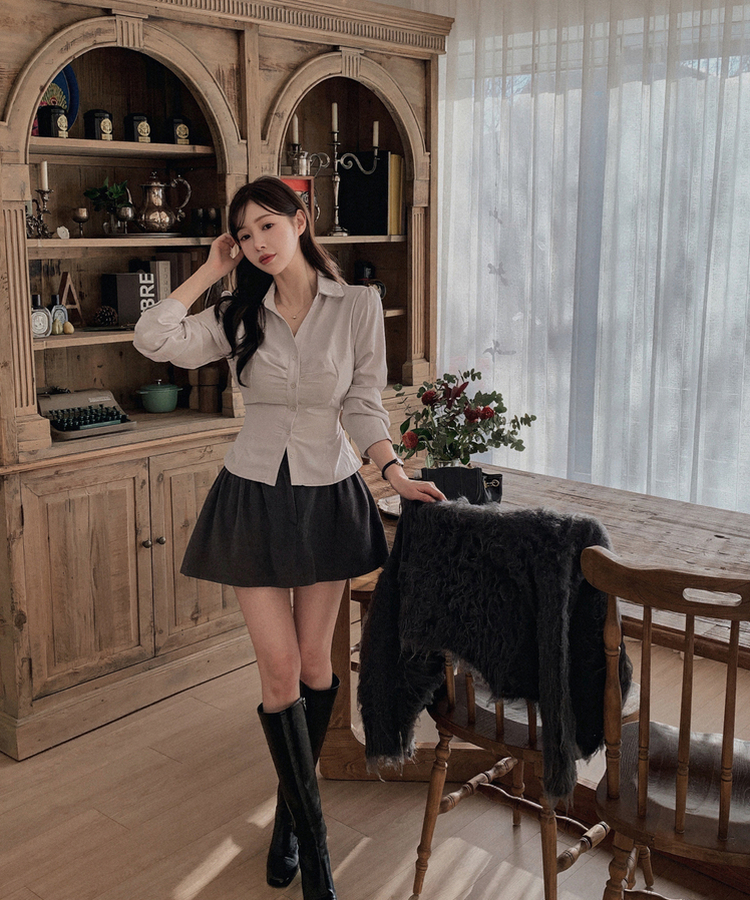 ボタンウエストストラップブラウス GREY