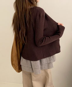 【SET】チェックリボンフリルキャミソール カーディガン BROWN