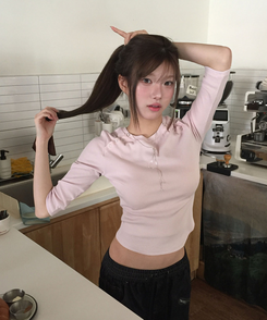 ボタンスナップ7分丈Tシャツ(5color) BABY PINK