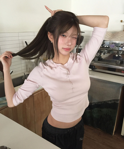 ボタンスナップ7分丈Tシャツ(5color) BABY PINK