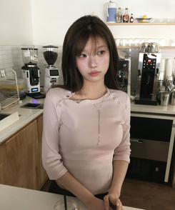 ボタンスナップ7分丈Tシャツ(5color) BABY PINK