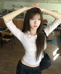 ボタンスナップ7分丈Tシャツ(5color) BABY PINK