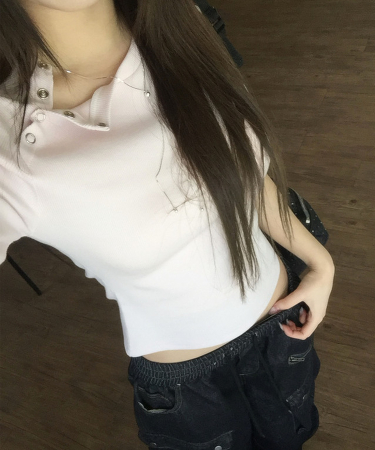 ボタンスナップ7分丈Tシャツ(5color) BABY PINK