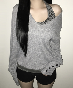 ハンドボタンルーズ長袖Tシャツ(5color) GREY