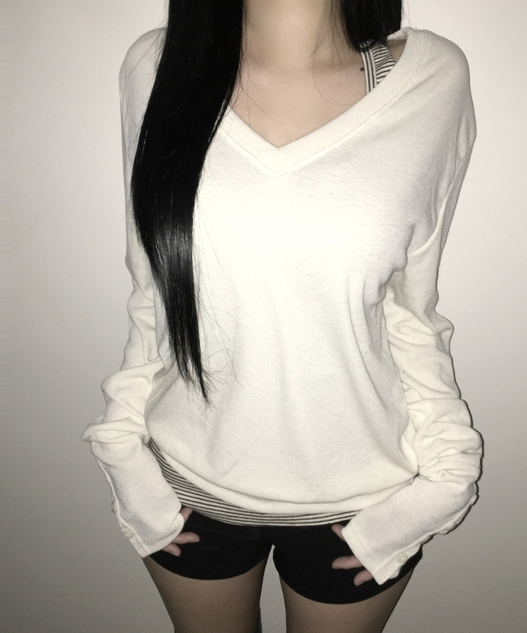 ハンドボタンルーズ長袖Tシャツ(5color) CREAM