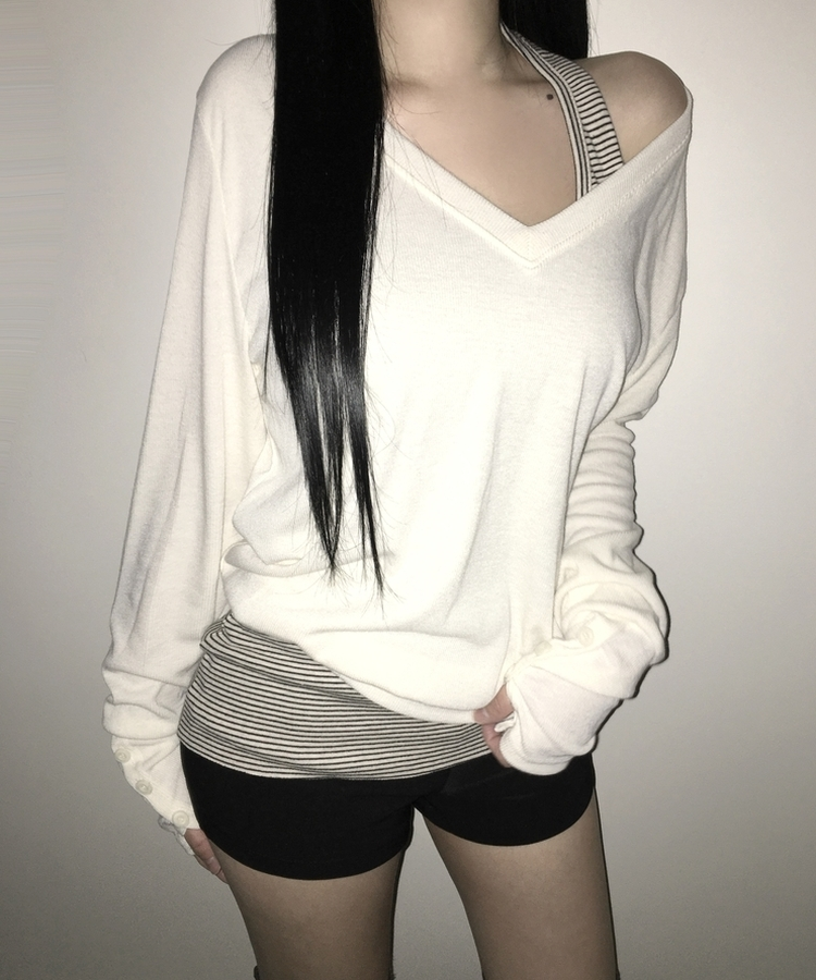 ハンドボタンルーズ長袖Tシャツ(5color) CREAM