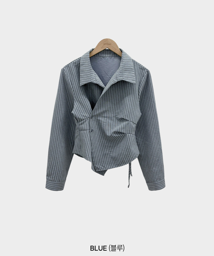 플래시 스웨이드 투버튼 스트라이프 슬림핏 랩 셔츠블라우스