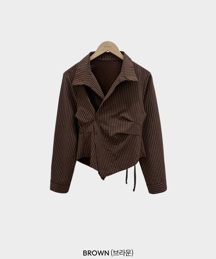 플래시 스웨이드 투버튼 스트라이프 슬림핏 랩 셔츠블라우스